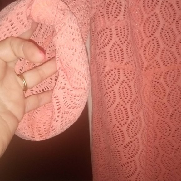 Women's Leaf Weave Jacket or cover up in Coral L/XL - Picture 3 of 5